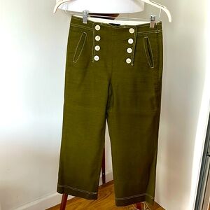 J Crew lined linen sailor pants in olive green. Sz 2.